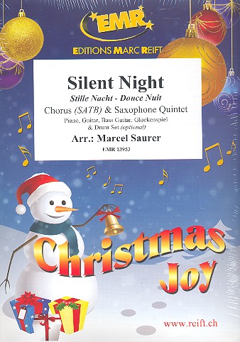 Stille Nacht  for mixed chorus and 5 saxophones (rhythm group ad lib)  score and parts (incl. 20 chorus scores)