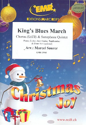 King's Blues March&nbsp;&nbsp;for mixed chorus and 5 saxophones (rhythm group ad lib)&nbsp;&nbsp;score and parts (incl. 20 chorus scores)
