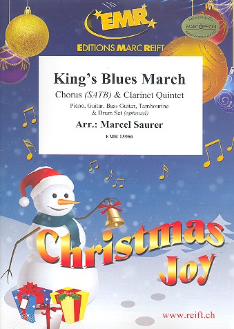 King's Blues March&nbsp;&nbsp;for mixed chorus and 5 clarinets (rhythm group ad lib)&nbsp;&nbsp;score and parts (incl. 20 chorus scores)