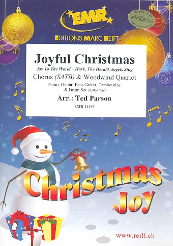 Joyful Christmas&nbsp;&nbsp;for mixed chorus and 4 woodwind instruments (rhythm group ad lib)&nbsp;&nbsp;score and parts (incl. 20 chorus scores)