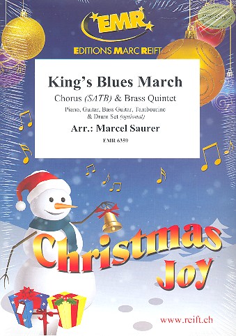King's Blues March&nbsp;&nbsp;for mixed chorus and 5 brass instruments (rhythm group ad lib)&nbsp;&nbsp;score and parts (incl. 20 chorus scores)