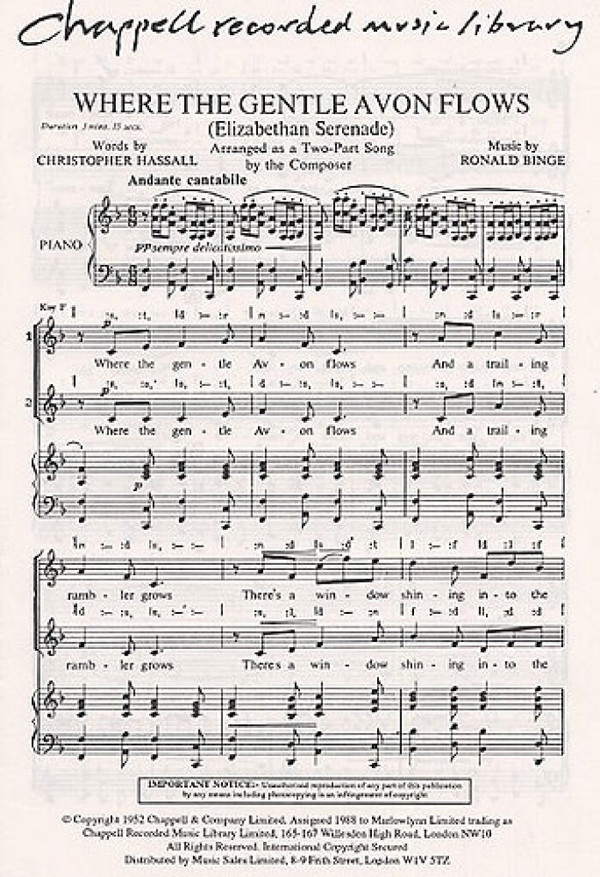 Binge: Where The Gentle Avon Flows SA&nbsp;&nbsp;2-Part Choir, Piano Accompaniment&nbsp;&nbsp;Sheet Music & Songbooks/Vocal & Choral/2-Part Choir/Classical/Vocal Sc