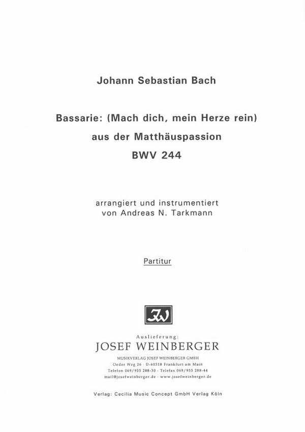 Bassarie - Mach dich, mein Herze rein&nbsp;&nbsp;aus der Matthäus-Passion&nbsp;&nbsp;Partitur/Fotokopie