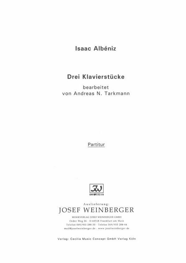 Albéniz, Isaac Drei Klavierstücke    Partitur/Stimmensatz/Fotokopie fl/git/kb(Kast)
