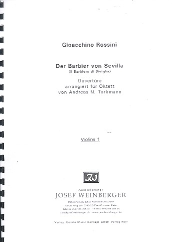 Ouvertüre zur Oper Der Barbier von Sevilla&nbsp;&nbsp;Klarinette,Fagott, Horn, 2 Violinen, Viola, Violoncello und Kontrabass&nbsp;&nbsp;Stimmen