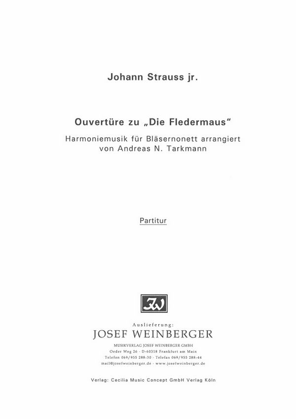 Ouvertüre zu Die Fledermaus&nbsp;&nbsp;für 9 Bläser (Kontrabass ad lib)&nbsp;&nbsp;Partitur