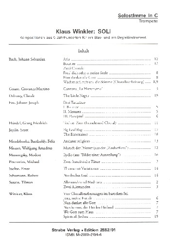 Soli - Kompositionen aus 5 Jahrhunderten&nbsp;&nbsp;für ein Blas- und ein Begleitinstrument&nbsp;&nbsp;Solostimme in C (Trompete)