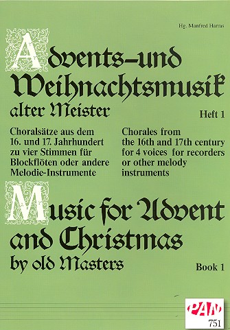 Advents- und Weihnachtsmusik alter Meister Band 1-5  für 3-5 Blockflöten  Partituren