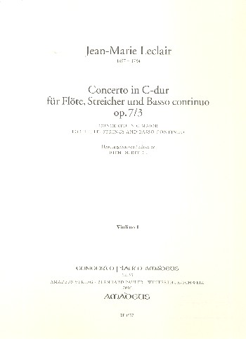 Konzert C-Dur op.7,3  für Flöte, Streicher und Bc  Stimmensatz (Streicher 3-3-2-3)