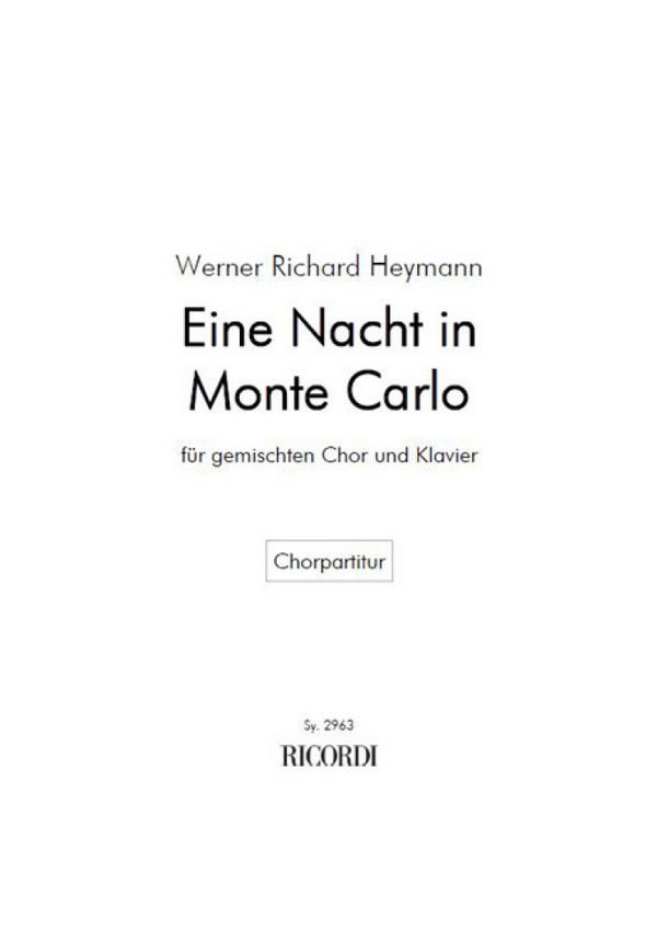 Heymann, Werner Richard [Bearb. Ruthenberg, Otto] Eine Nacht in Mont&nbsp;&nbsp;Gem. Chor und Klavier&nbsp;&nbsp;Chorpartitur