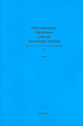 Variationen über ein Appenzeller Tanzlied  für Klarinette, Hackbrett, 2 Violinen und Violoncello  Partitur