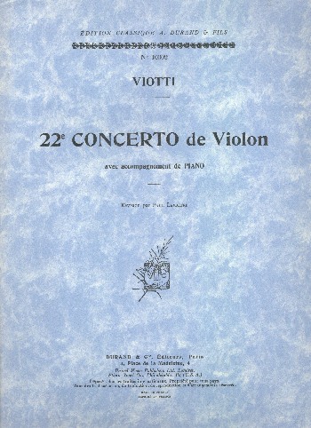 Concerto no.22 pour violon et orchestre  pour violon et piano  