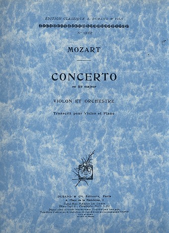 Concerto en ré majeur KV218 no.4 pour violon&nbsp;&nbsp;et orchestre pour violon et piano&nbsp;&nbsp;