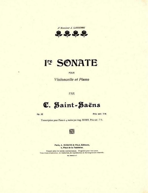C. Saint-Saens Sonate Vlc Op 32 Piano 4 Ms (Horn)&nbsp;&nbsp;Piano 4 hands&nbsp;&nbsp;