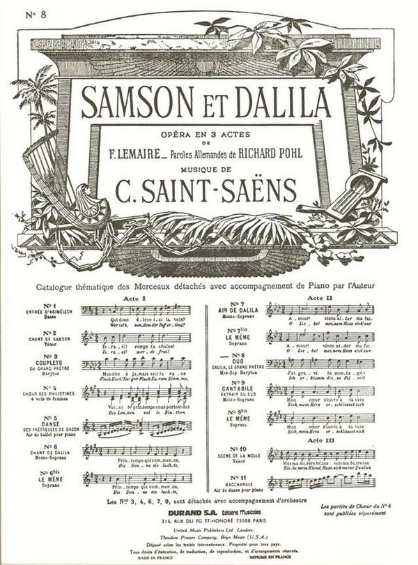 C. Saint-Saens Samson Et Dalila N 8 Fr-All Duo Mezzo-Baryton&nbsp;&nbsp;Vocal and Piano&nbsp;&nbsp;