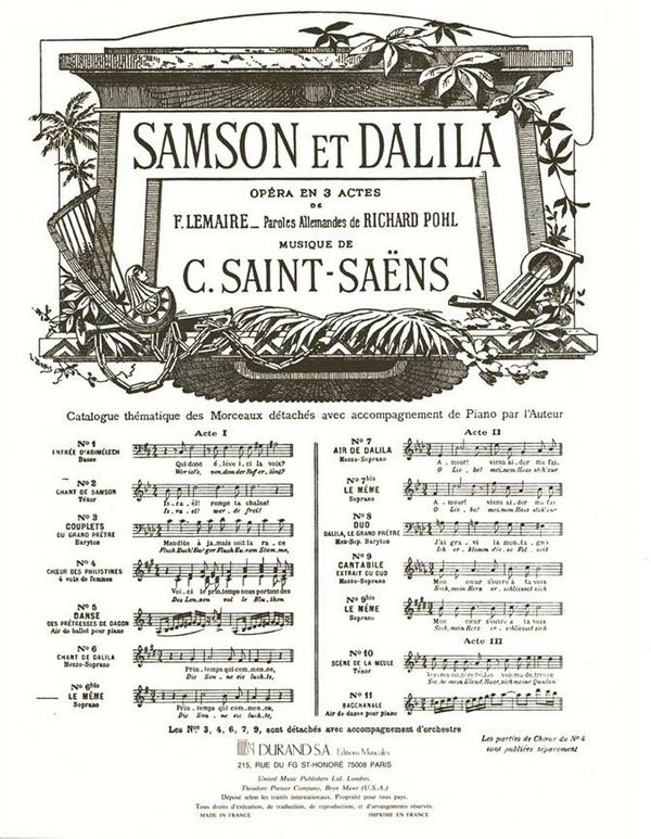 C. Saint-Saens Samson Et Dalila N 6B Fr-All Soprano En Sol&nbsp;&nbsp;Vocal and Piano&nbsp;&nbsp;