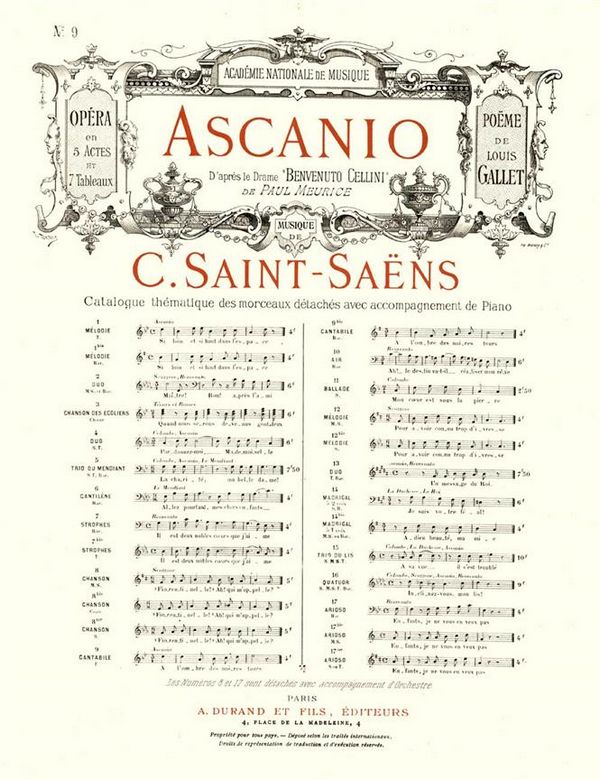 Saint-Saens  Ascanio N 9 Chant-Piano&nbsp;&nbsp;Vocal and Piano&nbsp;&nbsp;