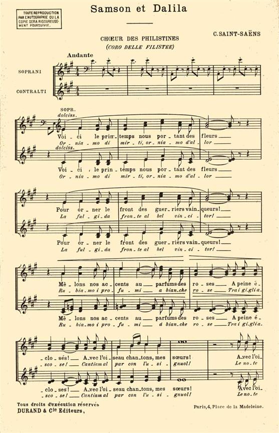 C. Saint-Saens Samson Et Dalila N 4 Choeurs Fr-All&nbsp;&nbsp;Choir&nbsp;&nbsp;