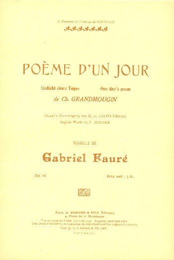 Poeme d'un jour op.21&nbsp;&nbsp;pour mezzo-soprano et piano&nbsp;&nbsp;
