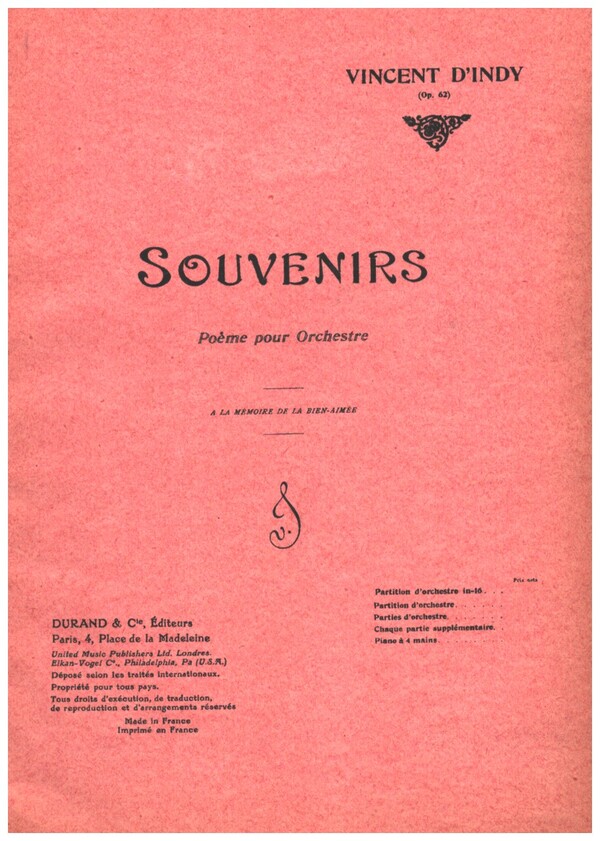 Souvenirs  pour orchestre  partition miniature