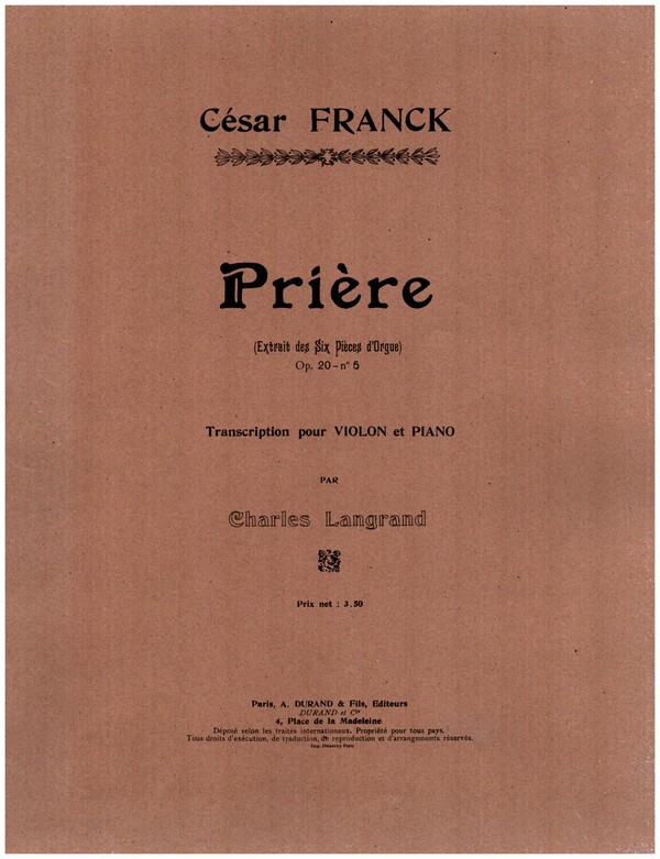 Prière op.20,5  pour violon et piano  