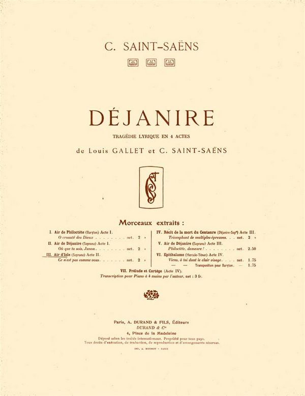 C. Saint-Saens Dejanire N 3 Cht-P&nbsp;&nbsp;Vocal and Piano&nbsp;&nbsp;