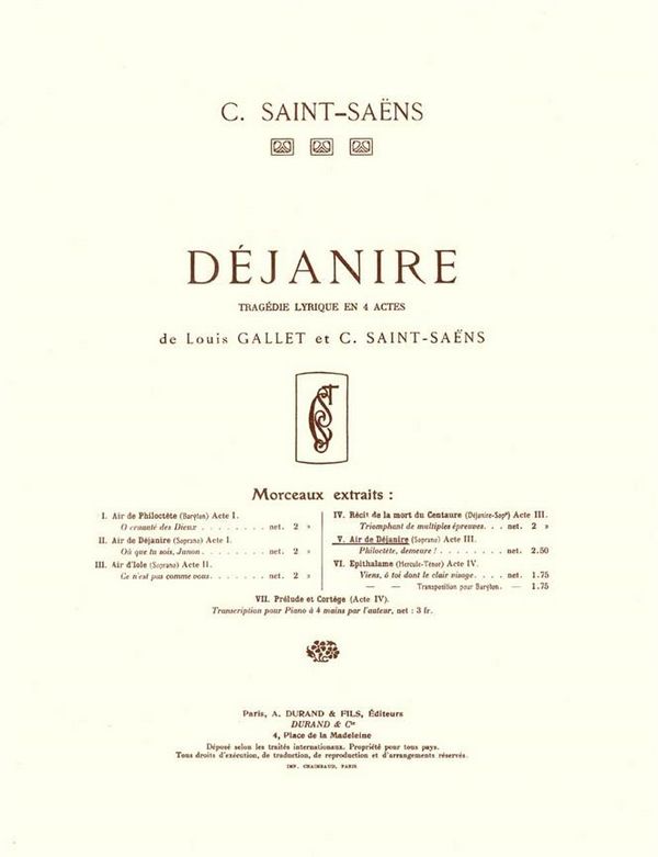 C. Saint-Saens Dejanire N 5 Cht-Piano&nbsp;&nbsp;Vocal and Piano&nbsp;&nbsp;