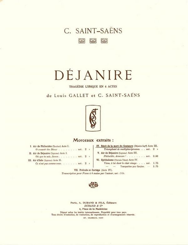 C. Saint-Saens Dejanire N 4 Cht-Piano&nbsp;&nbsp;Vocal and Piano&nbsp;&nbsp;