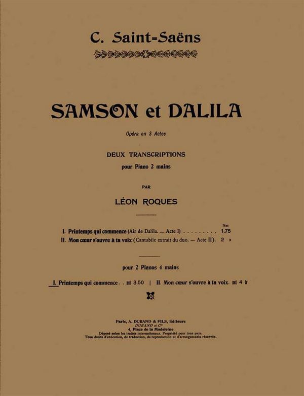 C. Saint-Saens Samson Et Dalila N 6 2 Pianos&nbsp;&nbsp;2 Pianos&nbsp;&nbsp;