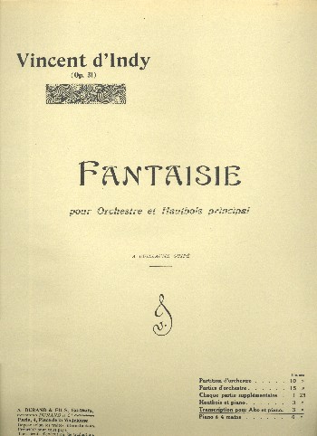 Fantaisie pour hautbois et orchestre op.31  pour alto et piano  
