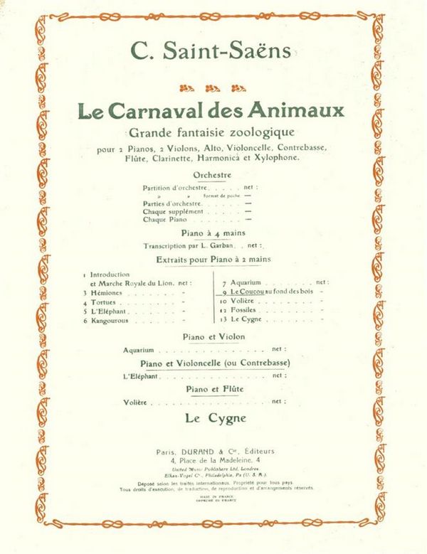 C. Saint-Saens Coucou Au Fonds Des Bois Piano (Carnaval-Animaux)&nbsp;&nbsp;Piano&nbsp;&nbsp;