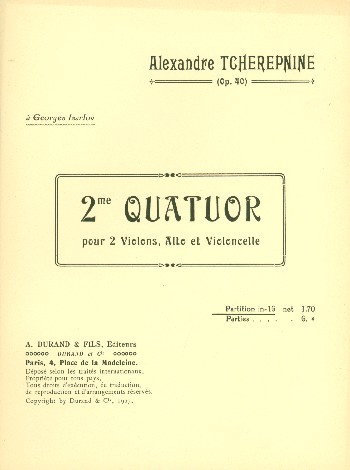 Quatuor no.2 op.40  pour 2 violons, alto et violoncelle  partition miniature