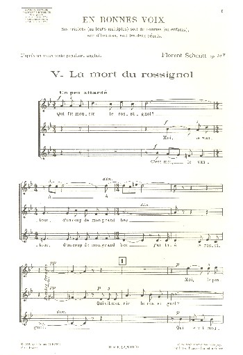 La mort du rossignol op.91,5  pour choeur a cappella  partition