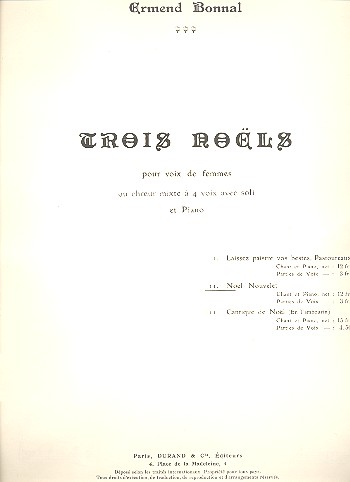 Noel Nouvelet  pour choeur mixte (SSA)&nbsp;&nbsp;et piano&nbsp;&nbsp;