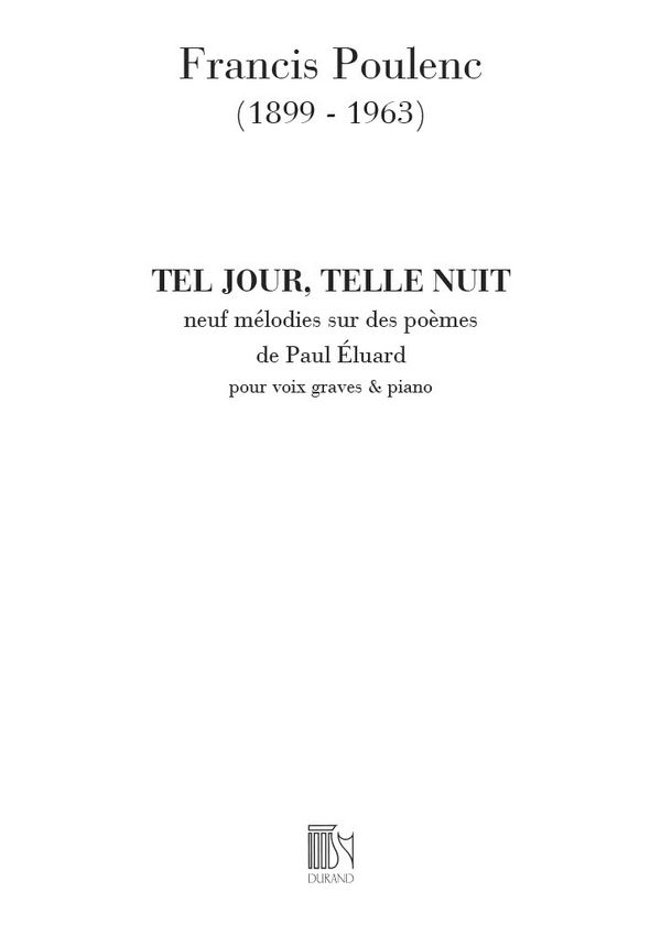 F. Poulenc Tel Jour Telle Nuit&nbsp;&nbsp;Vocal and Piano&nbsp;&nbsp;