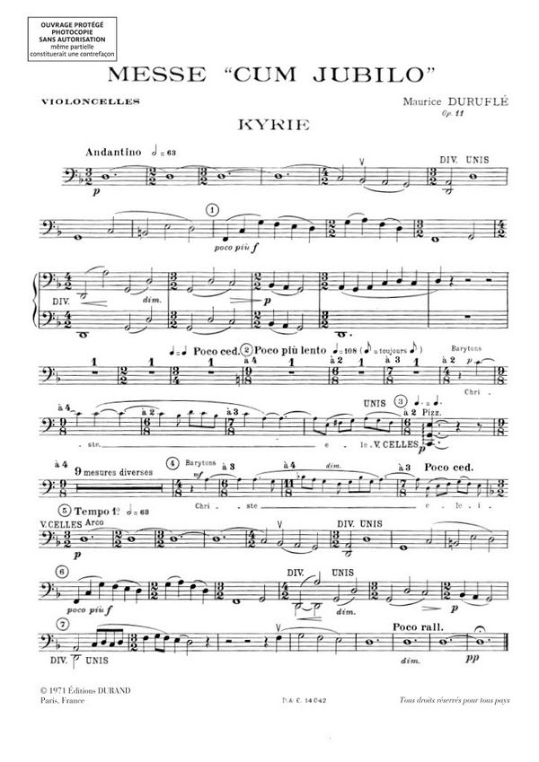 M. Duruflé Messe cum jubilo&nbsp;&nbsp;orgue et quintette à cordes&nbsp;&nbsp;violoncelle