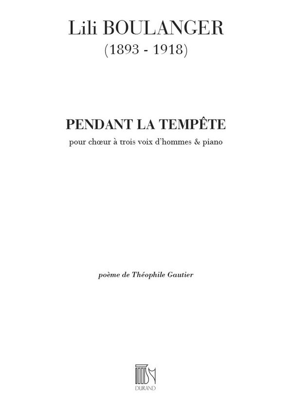 Pendant la tempête  pour choeur d'hommes et piano  partition
