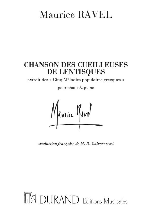 Chanson des cueilleuses de lentisques&nbsp;&nbsp;pour chant et piano&nbsp;&nbsp;