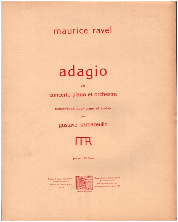Adagio du concerto piano et orchestre  pour violon et piano  