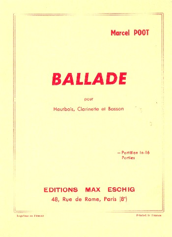 Ballade  pour hautbois, clarinette et basson  partition de poche