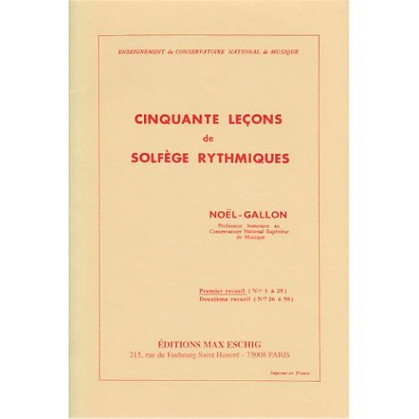 Gallon  50 Lecons Vol 1 Solfege Rythmiques&nbsp;&nbsp;Music Education&nbsp;&nbsp;