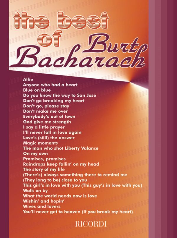 The Best Of Burt Bacharach  for piano, vocal, guitar  Songbook
