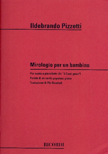 Mirologio per un bambino  per canto e pianoforte  partitura (it)