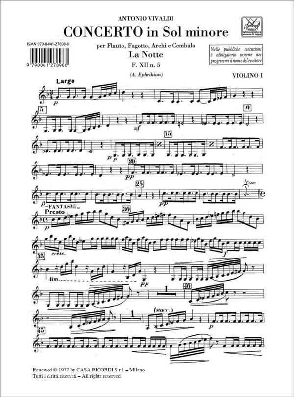 Concerto in Sol Minore F.XII no.5 La Notte&nbsp;&nbsp;per flauto, fagotto, archi e cembalo&nbsp;&nbsp;set of parts