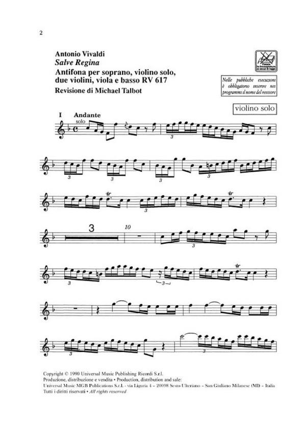 Salve Regina RV617&nbsp;&nbsp;für Sopran, Violine solo, 2 Violinen, Viola und Bass&nbsp;&nbsp;INstrumentalstimmen (solo-3-3-2-2)