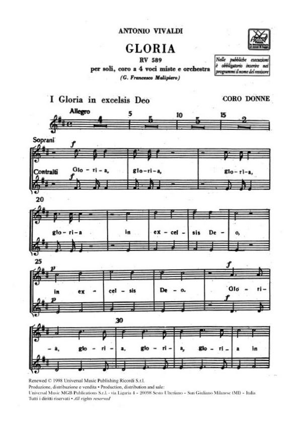 A. Vivaldi Gloria Rv 589&nbsp;&nbsp;Materiale D'Orchestra (In Vendita)&nbsp;&nbsp;