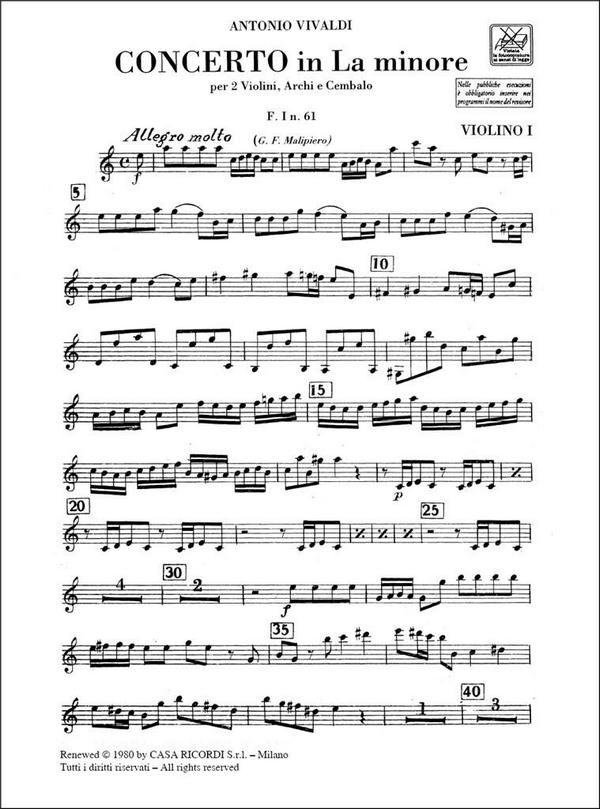 Konzert a-Moll F.I:61 für 2 Violinen,&nbsp;&nbsp;Streicher und Bc&nbsp;&nbsp;Stimmensatz (Streicher 3-3-2-2-1)