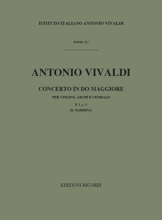 A. Vivaldi Concerti Per Vl. Archi E B.C.: In Do Rv 186&nbsp;&nbsp;Concert for Violin&nbsp;&nbsp;