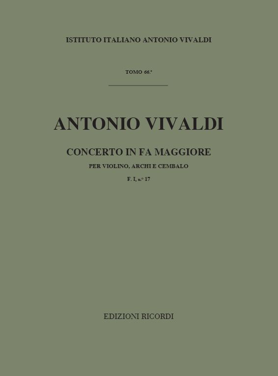 A. Vivaldi Concerti Per Vl., Archi E B.C.: In Fa Rv 288&nbsp;&nbsp;Concerti Per Violino&nbsp;&nbsp;
