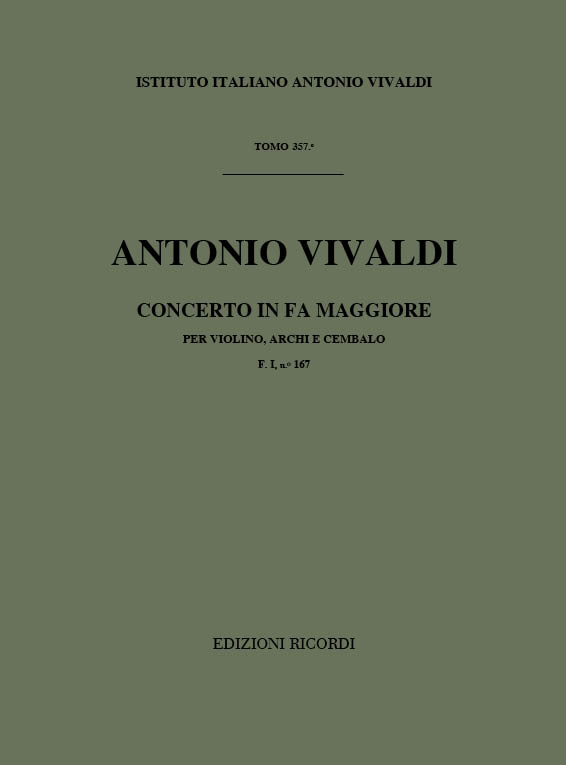 A. Vivaldi Concerti Per Vl., Archi E B.C.: In Fa Rv 292&nbsp;&nbsp;Concerti Per Violino&nbsp;&nbsp;